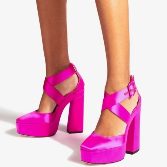 NWT Jimmy Choo Gian Fuchsia satin 140 platform heel 40 - Picture 1 of 3